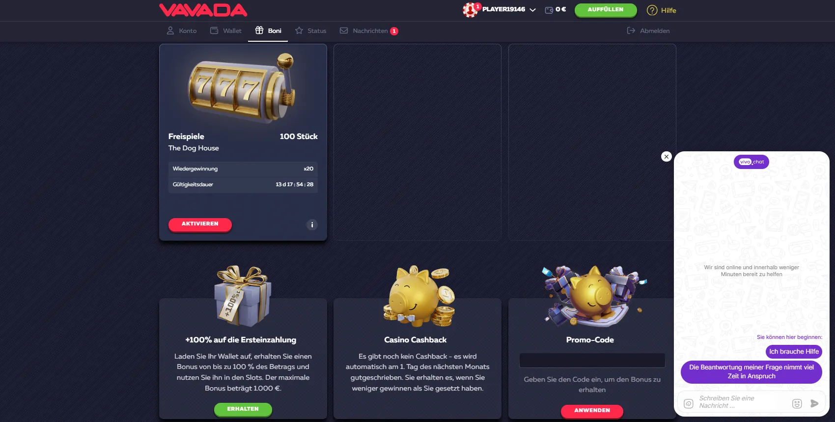 Vavada Promo Code Österreich — Support bei Fragen zu Promo-Codes